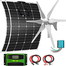 640 Watts 24 Volts Solar Wind Turbine Generator Power Hybrid Kit: 1pc 400 Watt Wind Turbine + 2pcs 120W Flexible Mono Solar Panels Off Grid for Homes Roofs RV Bendable