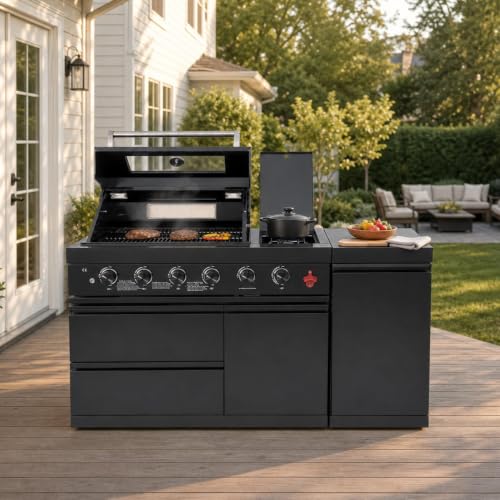 65" Modular Outdoor Kitchen Island,4-Burner 72,000 BTU Stainless Steel Propane Grill with Side Burner,Infrared Burner,Storage Cabinets,and Granite Countertop.Gas Grill for Backyard & Patio BBQ.