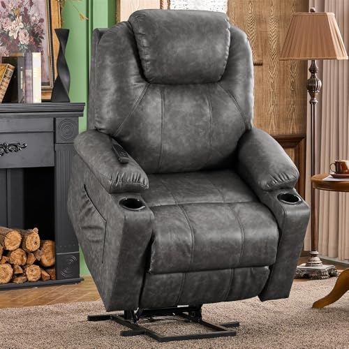 UOPYNE Dual Motor Breathable Leather Electric Reclining Sofa, Gray