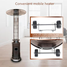 SEAVI Patio Heater, Gas Cylinder Heater with Glass Tube, Stainless Steel Base, and Wheels, Propane Commercial Outdoor Heater, Round Reflector Shield