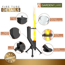 GARDENFLARE Premium 58in Wood Pellet Patio Heater, Fire Tube, Black