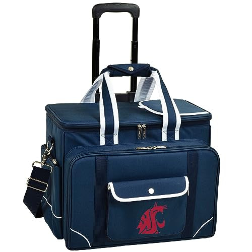 Washington State Licensed Cougars Insulated Picnic Cooler on Wheels with Service for 4- Designed & Assembled in the USA