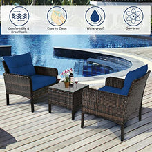 DUYHBAWRS 3 PCS Outdoor Rattan Conversation Set Patio Garden Cushioned Sofa Chair Coffee Table(D)