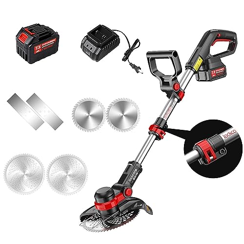 Hand Push Lawn Mower Cordless Lawn Mower, 3 in 1 Electric Lawn Mower Adjustable Telescoping Pole 90° Rotatable 20V7.5Ah Battery