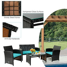 DUYHBAWRS 4PCS Patio Rattan Furniture Set Cushioned Chair Sofa Table Turquoise
