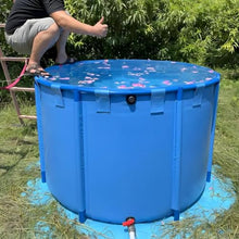 Round Canvas Fish Pond Pool with Bracket, Large Portable Foldable Bathtub, Pool Above Ground, Easy to Install, for Culture Agricultural Irrigation Water Storage ( Color : Blue , Size : 1.2x0.6m/47x24i
