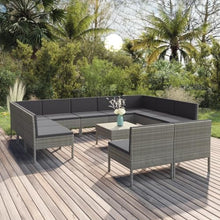 HEFZGDB 12 Piece Patio Lounge Set with Cushions Poly Rattan Gray Porch Furniture Patio Table and Chairs Set Outdoor Patio Set Suitable for Lawn, Garden, Poolside.