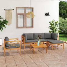 RJPLMFV 6 Piece Teak Patio Lounge Set with Gray Cushions