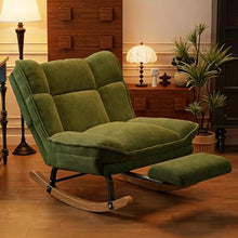 Rocking Chair, Ergonomic Recliner Chair with 3-Position Adjustable Backrest, Comfort Padded Cushion Rocker Chairs with Footrest, for Indoor, Outdoor Living Room Balcony(Green)