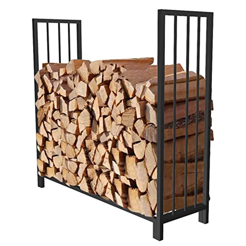 JDXQBLD Firewood Rack 4 Feet/ 8 Foot Firewood Rack Stand for Outdoor Deck Patio, Cast Iron Heavy Duty Log Holders Lumber Storage Organizers, 126x35x116cm, Black (Black 126x35x116cm)