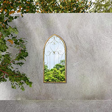 MirrorOutlet Large Metal Rustic Arched Shaped Window Garden Outdoor Mirror Gate 100cmX50cm, Champagne Silver,GM076