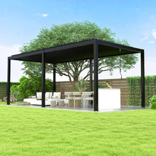 Aluminum Louvered Pergola with Adjustable Roof for Outdoor Shade, Weather-Resistant Backyard Structure with Crank Operation (10 x 19 FT+ Aluminium Frame + Steel Louvers)