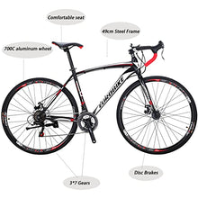 EUROBIKE Road Bike 700C Wheels 21 Speed Disc Brake Bicycle 54cm Cycling Black Red