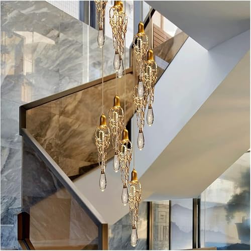PeiyuLight Luxury Brass Crystal Chandelier - Elegant Copper Pendant Light with Glass Drops for Home and Restaurant(16 Heads)