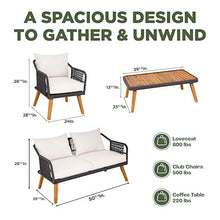 IDZO Serene Outdoor Conversation Set 4 Pieces FSC Certified Acacia Wood with Soft Cushions Cream Opal