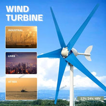 SAIYERUS Wind Turbines, 5 Blade Professional Wind Turbines Small Windmill Generator 12000W Industrial, Solar and Wind Power Parts and Accessories, 3 Phase AC Permanent Magnet Generator,Blue-12V