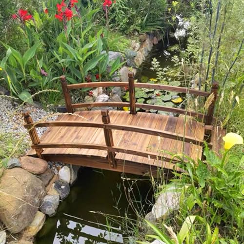 CMYUN Small Wooden Garden Bridges, Outdoor Yard Pond Bridges Decorative, Retro Footbridge with Safety Rails, Safety Wood Bridge Garden Decor