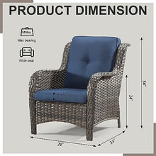 MeetLeisure Outdoor Wicker Chair Rattan Patio Dining Chairs Set of 6 PE Wicker Patio Chairs with 4 inch Seat Cushions Outdoor Patio Seating Chair for Garden, Backyard Swimming Pool, Balcony, Blue
