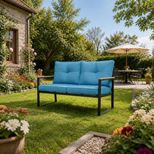Seeheool Outdoor Patio Furniture Loveseat Sofa, All-Weather Metal Steel Patio Couch with 4" Thick and Soft Cushion for Balcony, Porch, Backyard