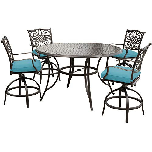 Hanover Traditions 5-Piece Outdoor Dining Set with 4 Swivel Chairs and Round Table Blue