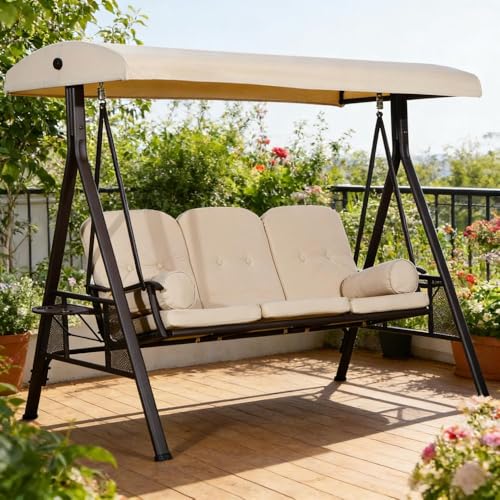 3-Seat Patio Swing Chair with Heavy-Duty Steel Frame for Backyard Relaxation and Outdoor Entertaining