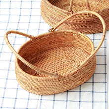 Rattan Oval Picnic Basket Easter Basket Grocery Basket, Brown (Color 2 piece set)