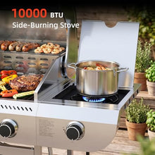 COWSAR 4-Burner Gas Grill, 42000 BTU BBQ Grill, Stainless Steel Barbecue Grill with Side Burner, Enameled Cast Iron Grill, Pull-Out Oil Tray, Suitable For Outdoor, Backyard Barbecues