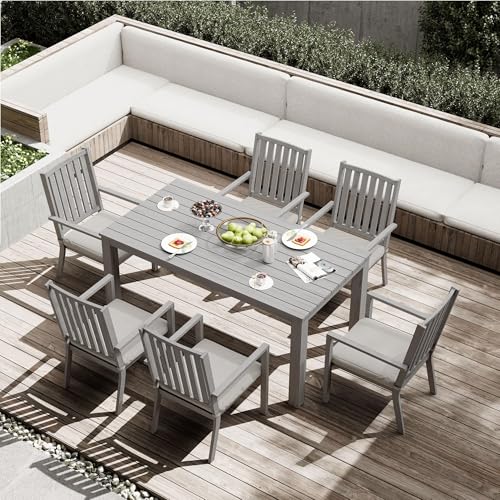 RoyalCraft Aluminum 7-Piece Patio Dining Set with Cushions Grey