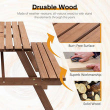 YOPTO 8 Person Wood Picnic Table with 2 Built-in Benches and Umbrella Hole, Outdoor Rectangular Camping Dining Table with 2 Seats,for Garden, Backyard, Porch, Patio,Brown