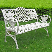 LXRHLIKG 46" Cast Aluminum Outdoor Bench, Patio Garden Bench with Exquisite Carved Backrest & Rounded Armrests(White)