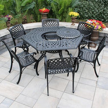 Oakland Living Modern Ornate Outdoor Mesh Aluminum 63-Inch Black Hexagon Patio Dining Set with Six Chairs