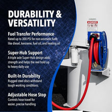 Coxreels TSHF-N-550 Retractable Fuel Hose Reel, T-Fuel Series ¾” x 50’, 300PSI-Easy-Maintenance Design with Brass Swivel and Multi-Position Mount Arm-Heavy Duty Steel Construction, Made in USA, Blue