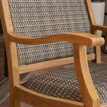 Cambridge Casual Dunham Teak Porch Rocking Chair, Padded Woven Seat, All-Weather Teak Wood Outdoor Rocker with Built-in Quick Dry Cushion and Poly-Rattan Wicker Accents