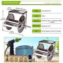 Heavy Duty Hose Reel Cart with Storage Table, Stainless Steel Aluminum Alloy Construction, for Outdoor Use with High Pressure Water Gun(Hose Cart+15m Pipe)