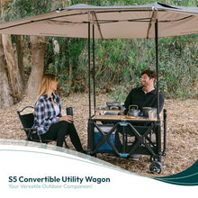 WONDERFOLD S5 Convertible Utility Wagon - Sturdy, Compact Wagon with Wheels and Versatile Half-Capacity Option, Table Attachment & Brakes, Beige