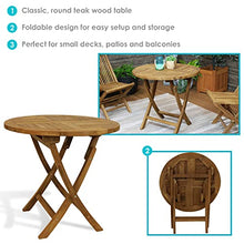Sunnydaze Round Teak Wood Folding Bistro Table, 31” Dia, Light Brown