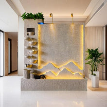 Retro Modern Stone Look Cascading Water Flowing Wall Fountain with LED Lights, 6.89FT Tall Indoor Outdoor Water Feature for Home Garden Entryway(Left)