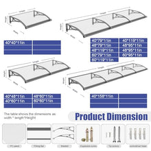 Door Awning Window Canopy with Drainage, 48x94 Inch Solid Polycarbonate Awnings for Outside, Porch, Patio, Deck, Sun Shade UV,Rain,and Snow Protection, Aluminum Alloy Bracket