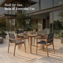 POVL Outdoor Menlo Stacking Sling Dining Armchair - Indonesian Grade A Teak, Weather Resistant Chair with Comfortable Seat for Patio, Deck, Garden & Balcony - Pack of 6