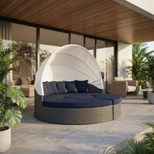 Outdoor Escape Blue Outdoor Daybed with Cushioned Backrest, Durable Frame, Connects from 4 Pieces, Comfortable Seat Height, Perfect for Patio and Garden Lounging