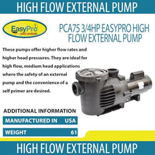 EasyPro PCA75 3/4HP External Pump For Ponds & Water Features
