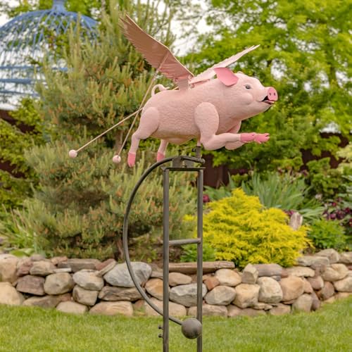 Large Rocking Animals with Flapping Wings Garden Stakes (Antique Pink, Flying Pig)