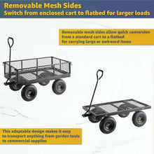 Heavy-Duty 800 lb. Steel Garden Utility Cart - Black Mesh Wagon with Removable Sides, Flatbed Conversion, 42.5" x 21" Platform, 10" Pneumatic Wheels for Landscaping, Yard, Farm, and Commercial Use