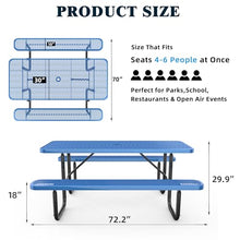 KEIKI 72" Heavy-Duty Metal Picnic Table with Benches, Commercial Outdoor Steel Table with 2.12" Umbrella Hole, 2.5mm Mesh Top, Rust-Resistant Coating, Patio Backyard Park Dining Furniture, Blue