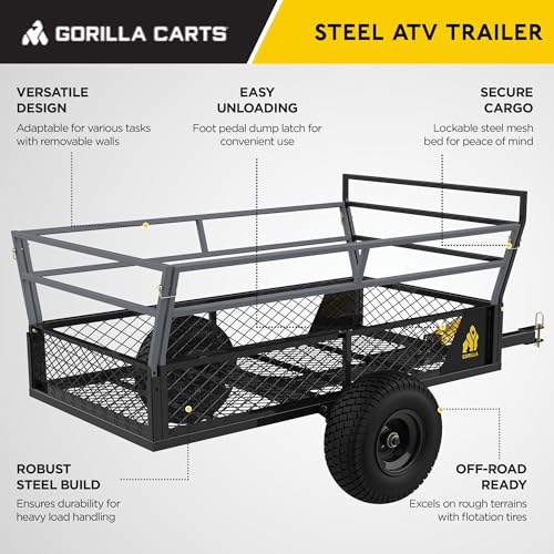 Gorilla Carts Rugged Outdoor ATV Trailer Utility Garden Cart 1400 lb Capacity Black