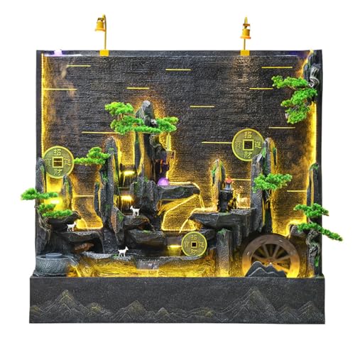 Elegant Zen Landscape Waterfall Fountain with LED Lighting and Artificial Greenery – Indoor and Outdoor Feng Shui Water Feature for Home and Garden Décor(#2759)