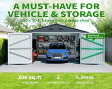 20 x 10 FT Outdoor Storage Shed, Large Metal Garden Shed with 2 Lockable Doors, Tool Shed Outdoor Storage with 4 Air Vents, Garage Shed Waterproof for Car, Truck, Bike, Garbage Can, Tool, Dark Gray