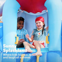 SLOOSH Inflatable Water Slide Park for Kids, 6 in 1 Bounce House Double Slides Bouncy Castle with 450W Blower, Climbing Wall, Water Cannon, Splash Pool for Outdoor Backyard Party