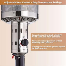 Black Steel Propane Patio Heater 47,000 BTU – Portable Outdoor Gas Heater with Round Reflector & Stainless Steel Burner for Backyard, Restaurant, Bar, Deck, Poolside, Garden, Outdoor Events