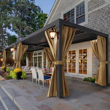 YITAHOME 10x13ft Louvered Aluminum Pergola with Adjustable Roof and Netting Brown